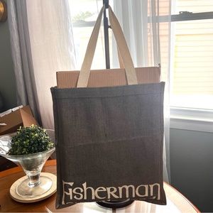 Fisherman Out of Ireland Burlap Woven Tote  Bag Blue Good Condition